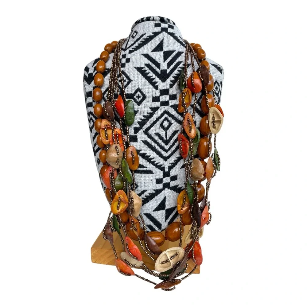 Multilayer Colorful Dyed Oval Natural Materials Boho Necklace - Picture 9 of 11